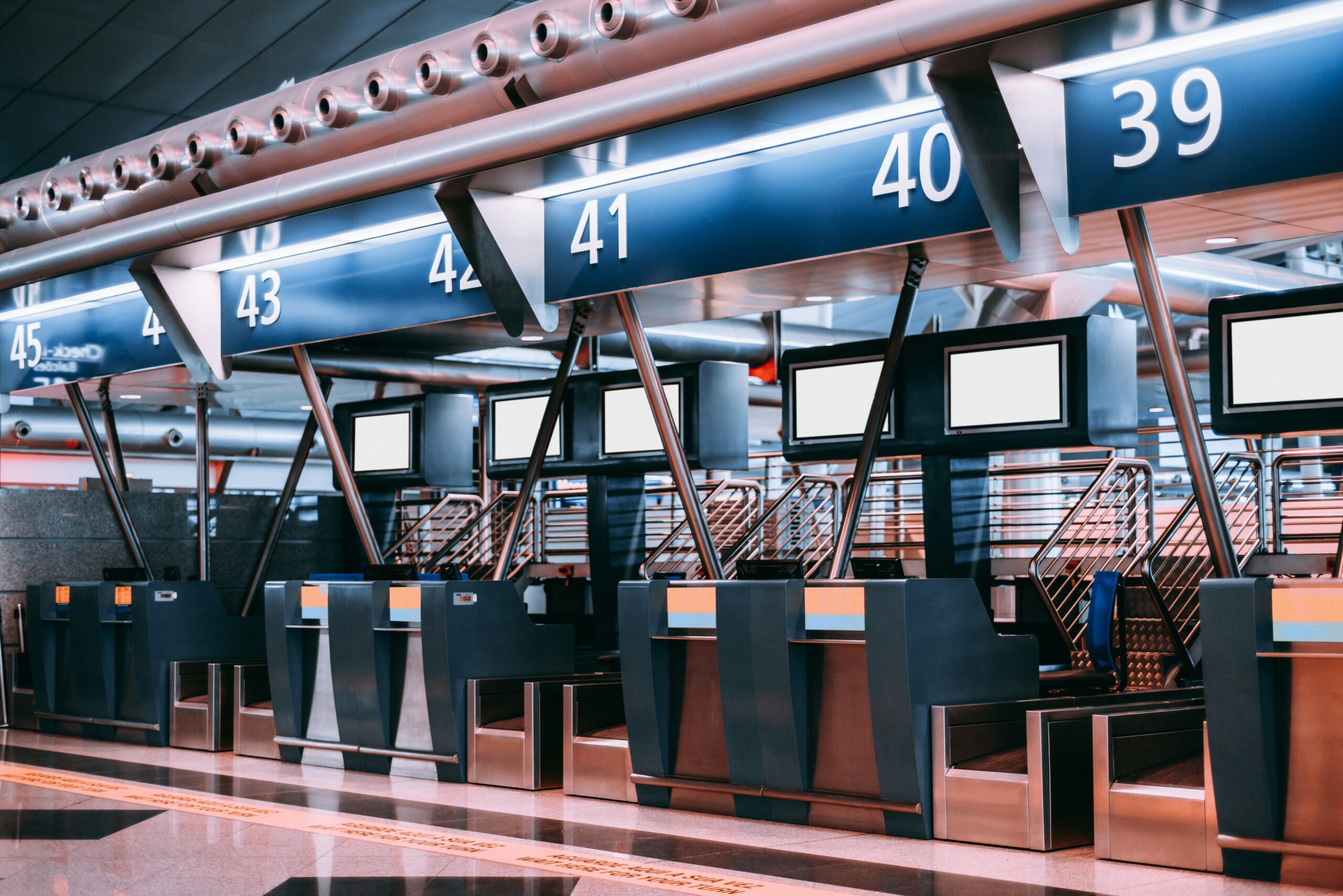 Empty airport check-in counter